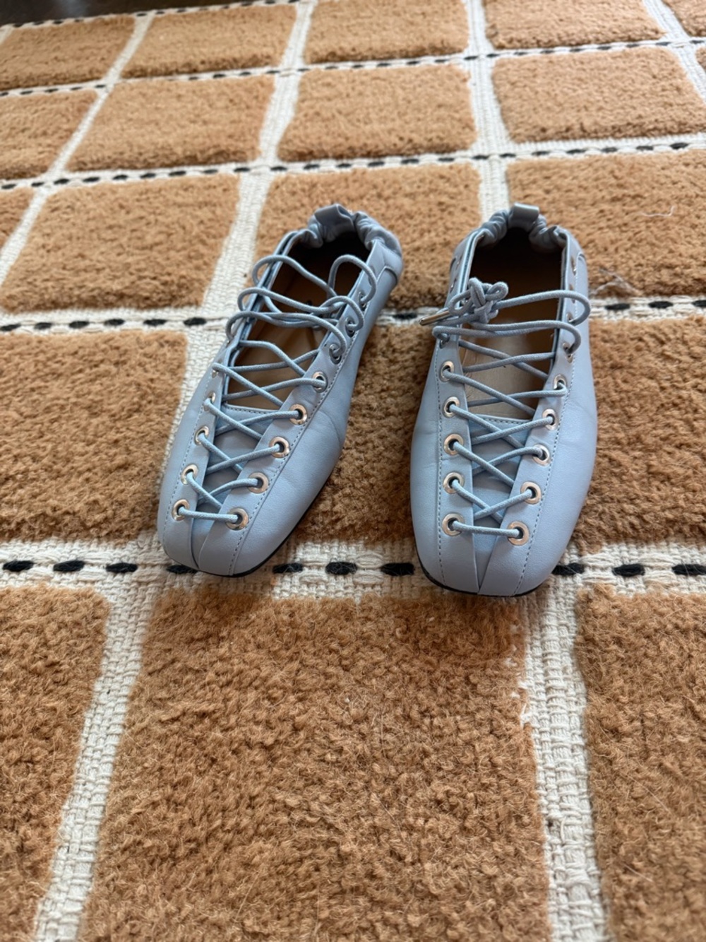 Ganni Light Blue Lace-Up Ballerina Flats - Picture 2 of 5